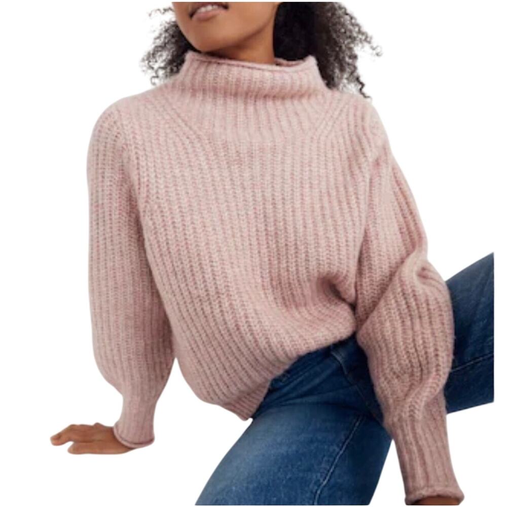 Madewell Loretto Mockneck Pullover Sweater Pink Wool Blend XL